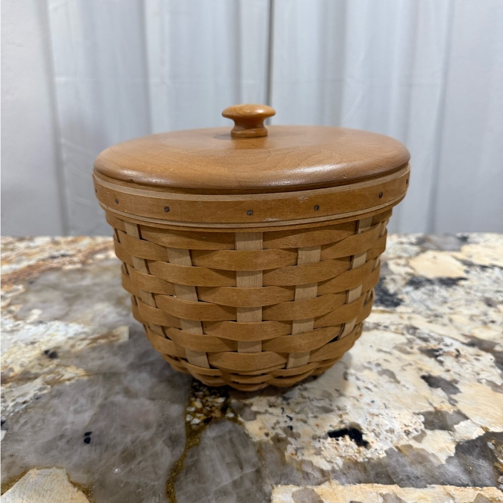 Longaberger Tan Wooden Basket with Lid
